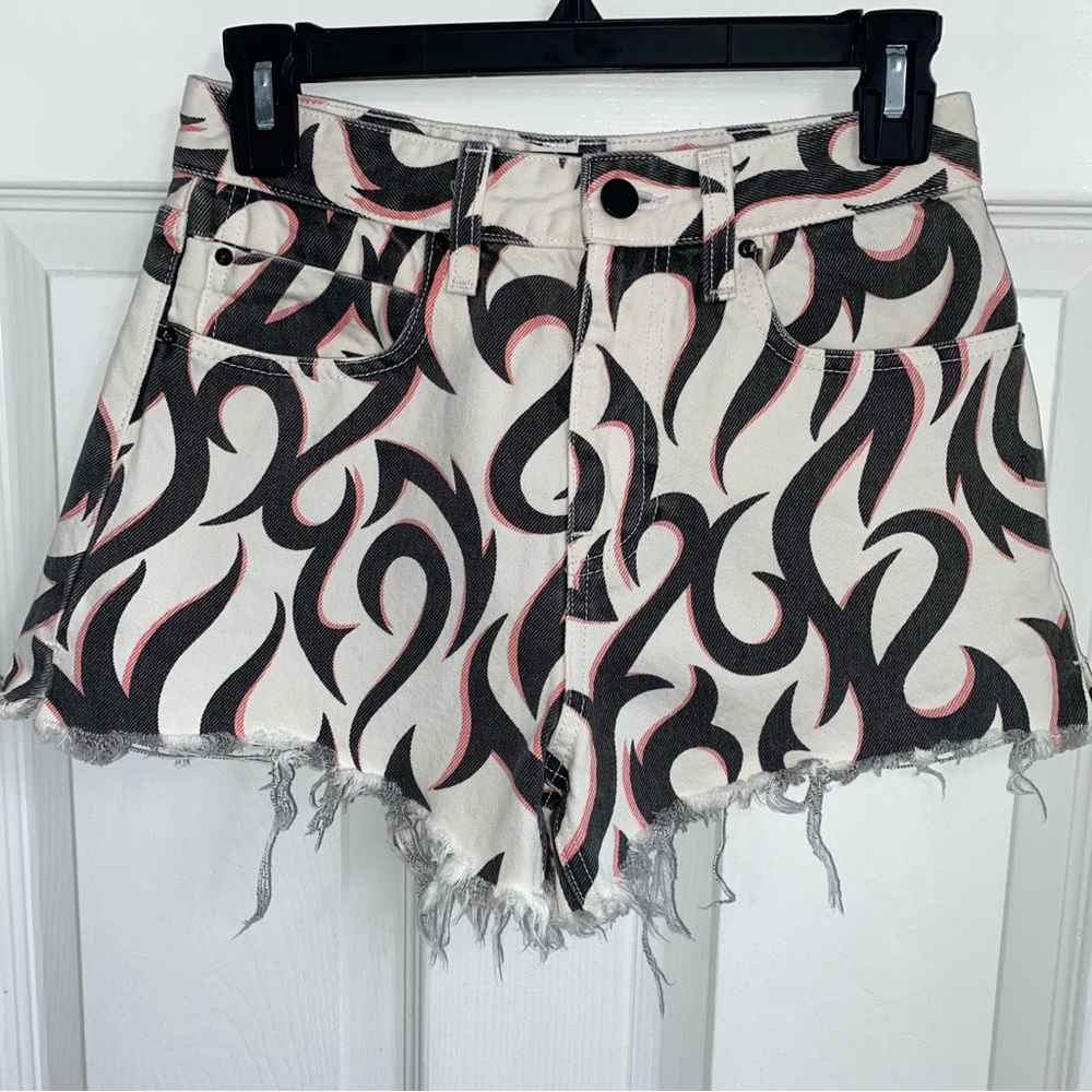 Alexander Wang X Denim Bite high rise shorts with flames